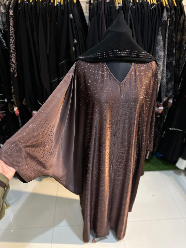 Beautiful TikTok fabric fancy diamond work pattern luxurious kaftaan abaya with black dupatta