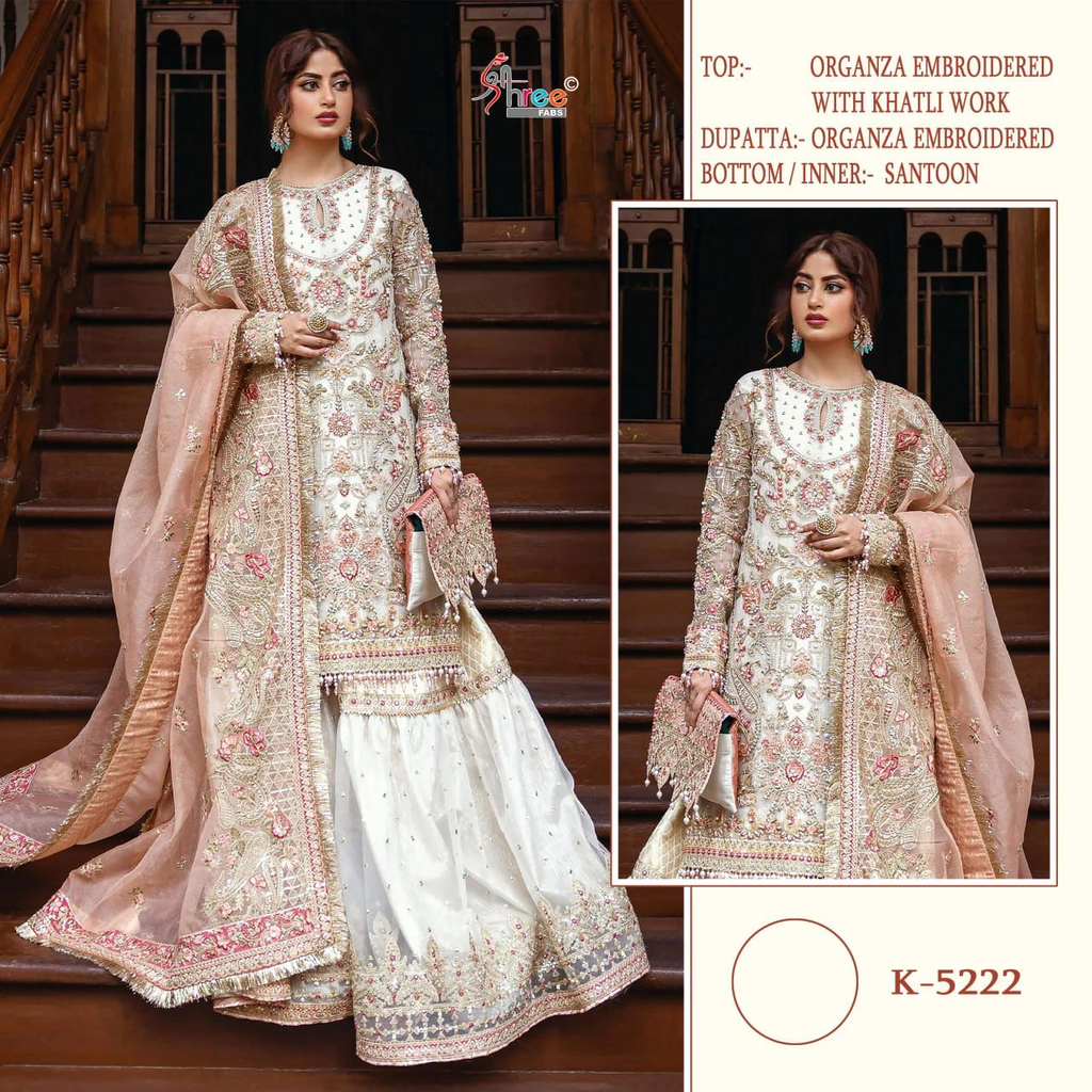 Beautiful organza embroidery with khatli work- white