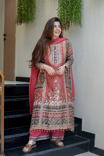 A-line kurti with beautiful plazo dupatta