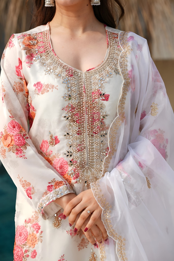 Heavy Tebby Silk With Heavy Embroidery Work With Digital Print With hand Diman and Mirar Work 