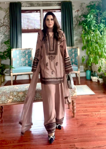 French crepe with sequence embroidery 