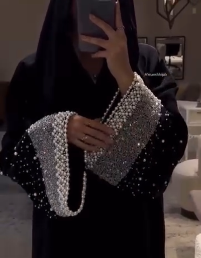 Most trending Premium Luxury Dubai Made abaya Front open with buttons Beads work Sleeves
