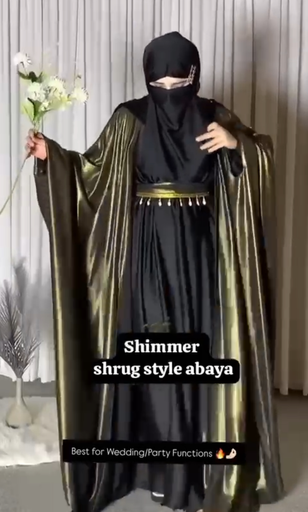 Shimmer Fabric Abaya and Handwork Lace Belt with Inner and Shrug both separate