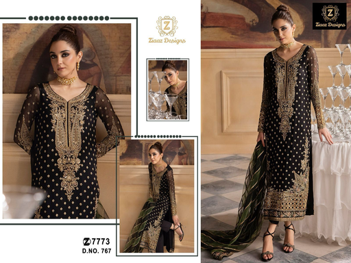 Georgette very heavy handwork Semi stitched outfit with beautiful embroidery,moti work and applique work
